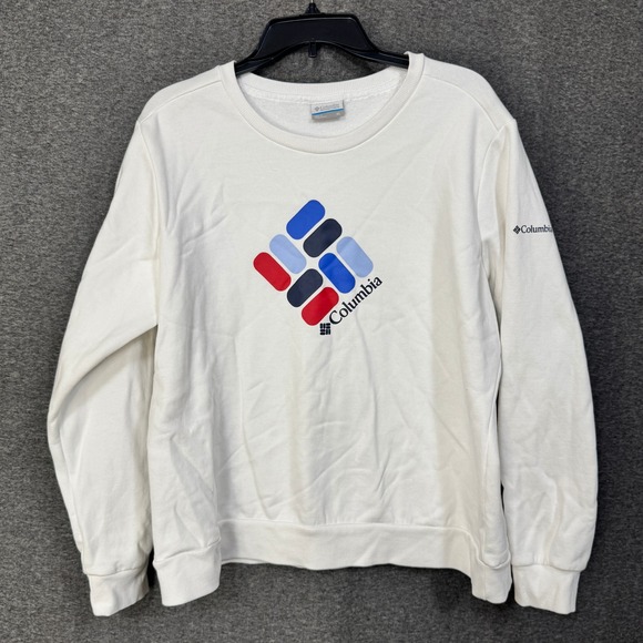 Columbia Sweatshirt Womens Size XL White Logo Crew Neck Long Sleeve Pullover Top - Picture 1 of 10
